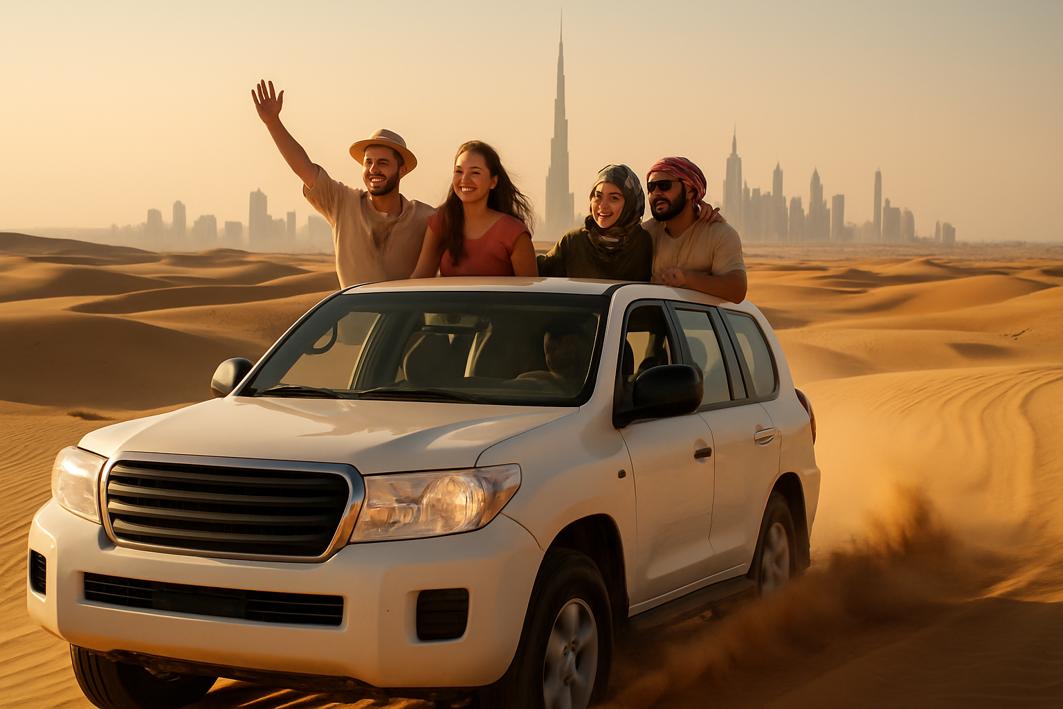 Tourists enjoying a desert safari adventure in Dubai